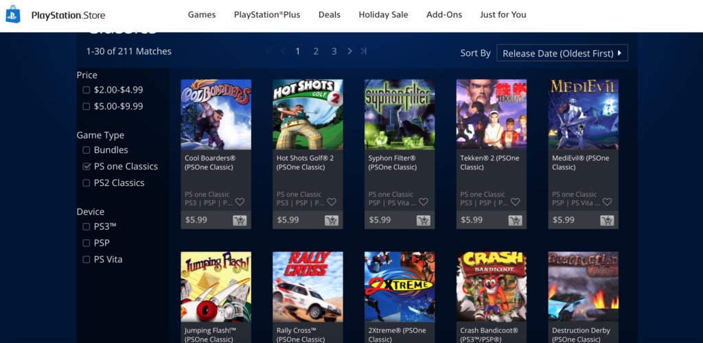 ps1 games on ps3 store